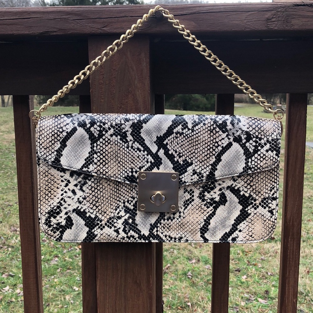 Kate Landry Snakeskin clutch with chain